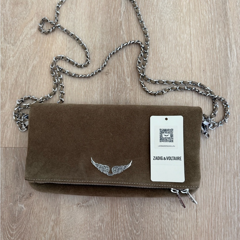 ZADIG & VOLTAIRE Rock leather crossbody bag Taupe Brown+print shoulder strap